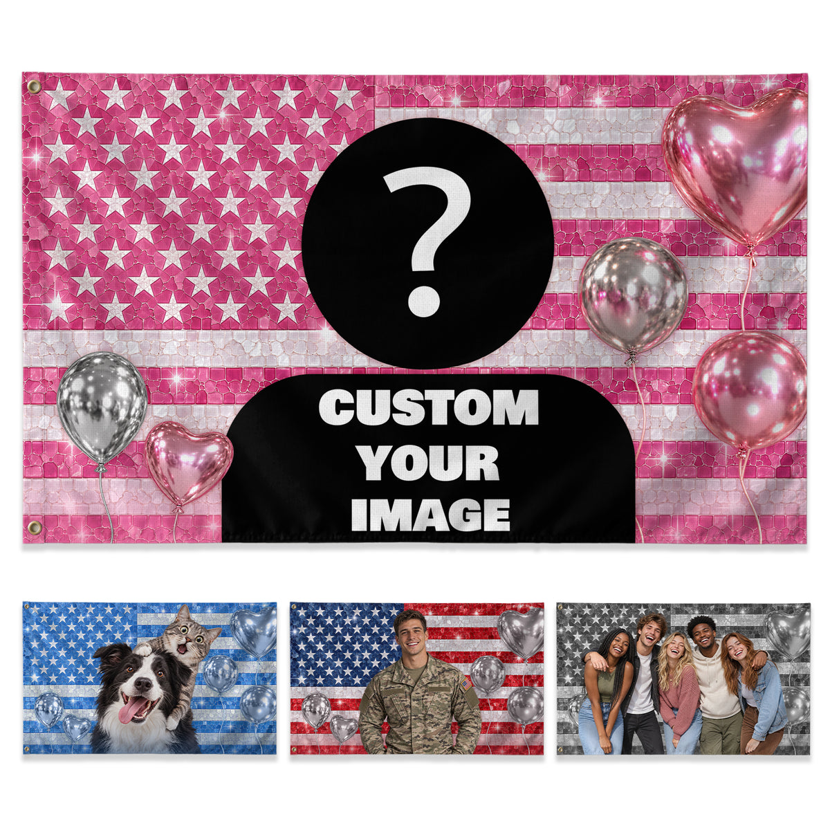 Custom Flag with Picture featuring Pink Sparkle Photo Display, Pink American Flag Custom, Pink Flag Custom, Rustfield Co. - Rust Field Wear