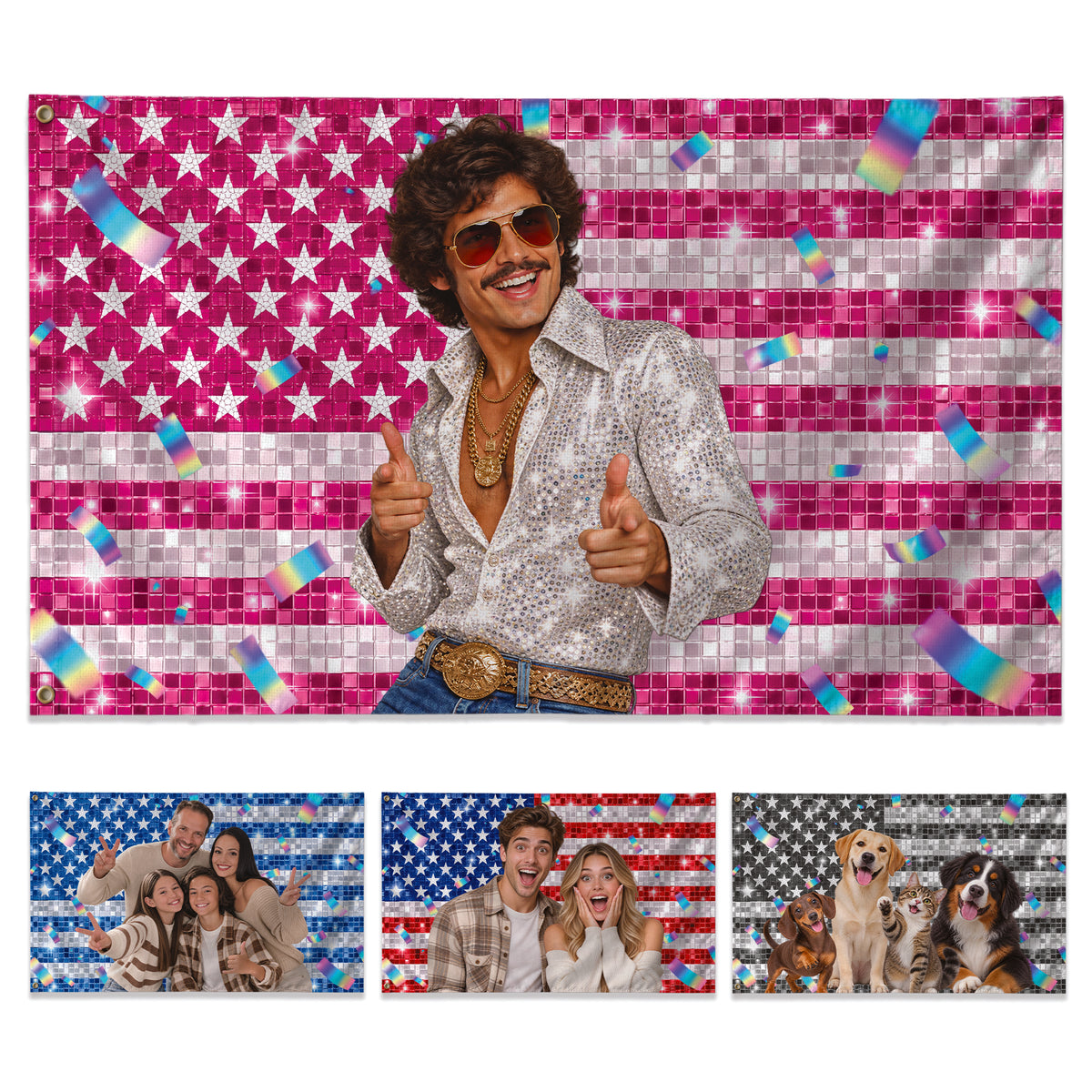 Custom Photo Flag Personalized Picture Flag Pink Glitter Patriotic Party Home Decor