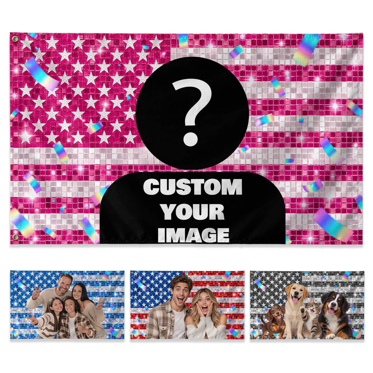 Pink Glitter Star Stripe Photo Collage Pink American Flag Custom, Pink Flag Custom, Custom Flag with Picture, Rustfield Co. - Rust Field Wear