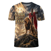Heavenly Faith Over Fear Lion Dove Christian Graphic Apparel Shirt Top Garment Outfit
