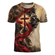 Christian T Shirt Faith Over Fear Lion Cross Personalized Name 3D Graphic Tee Gift - Rust Field Wear