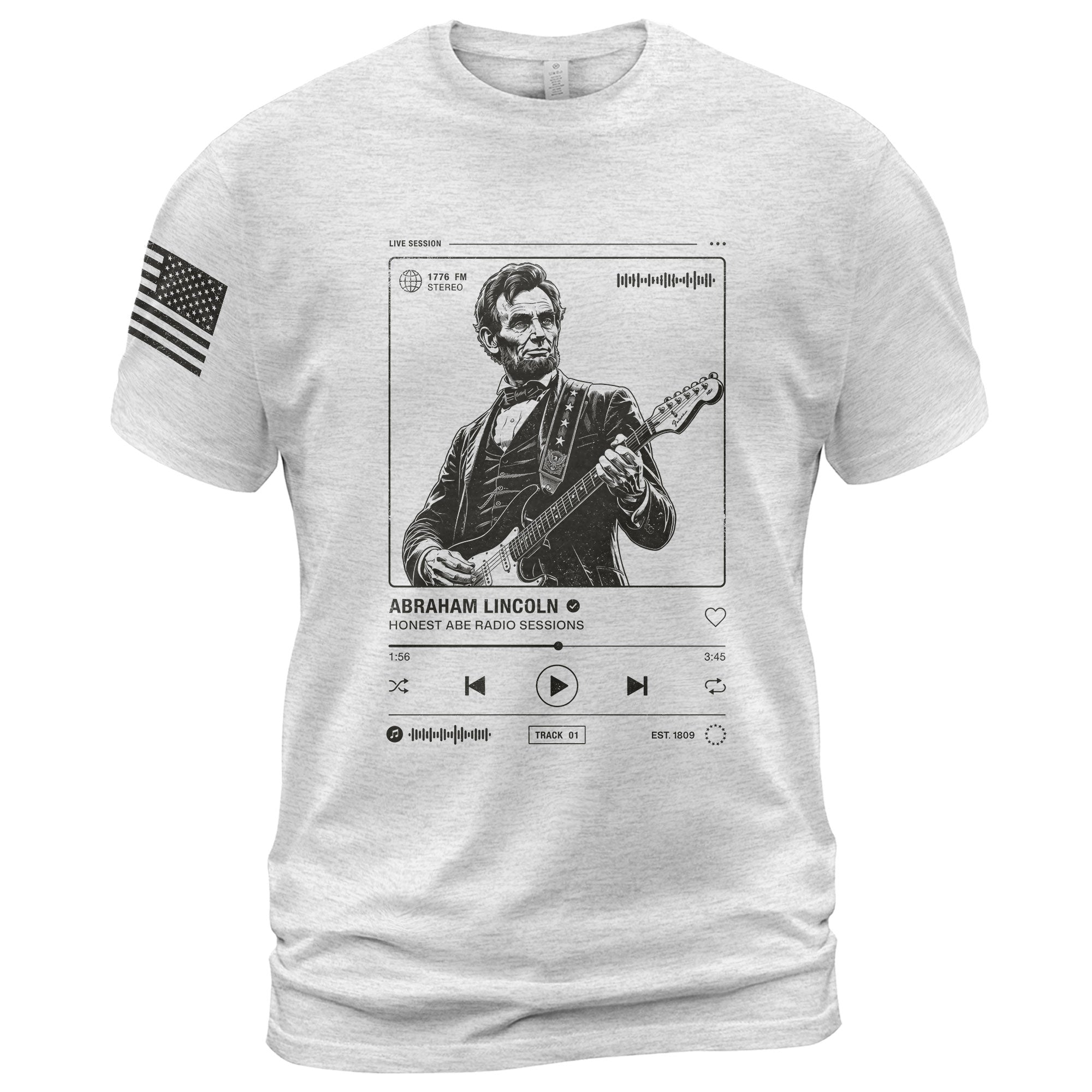 Abraham Lincoln Guitar Shirt Music Player Graphic Tee Patriotic Sketch Shirt - Rust Field Wear