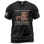 I Fix Stuff And I Know Things Funny American Flag Men Graphic Shirt Casual Novelty