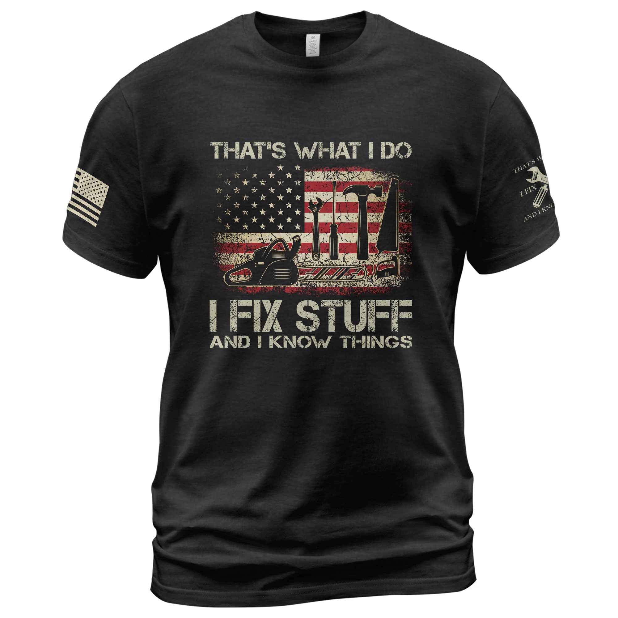 I Fix Stuff And I Know Things Funny American Flag Men Graphic Shirt Casual Novelty
