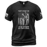 Men Screwdriver Wrench Graphic T-Shirt I Fix Stuff And I Know Things Flag Tee