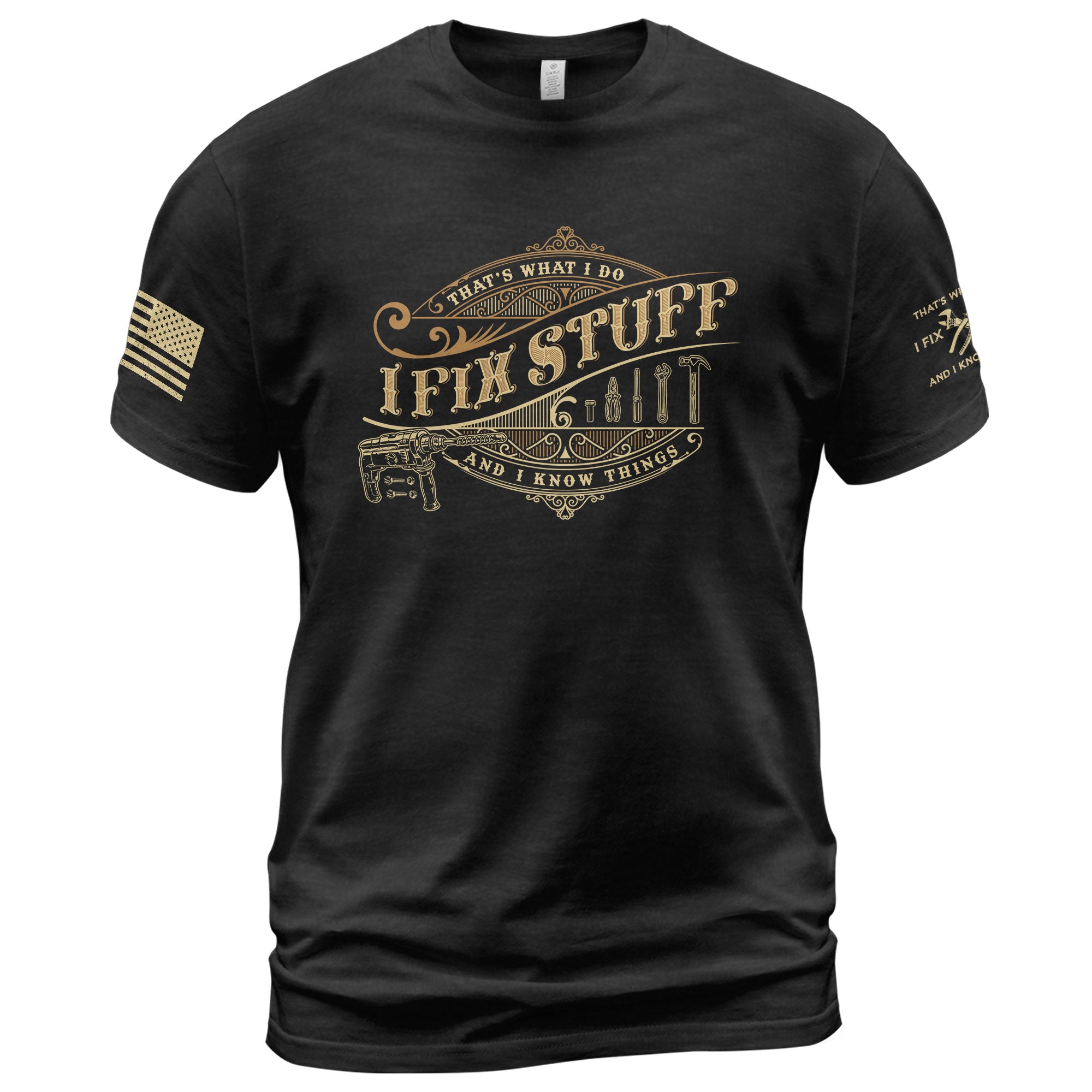 Mens Power Drill Graphic Shirt I Fix Stuff And I Know Things Vintage Badge Tee