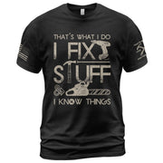 Men Graphic Carpenter Tool T-Shirt I Fix Stuff And I Know Things Drill Quote Tee
