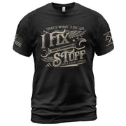 Men Winged Wrench Graphic T-Shirt I Fix Stuff And I Know Things Scroll Quote Tee