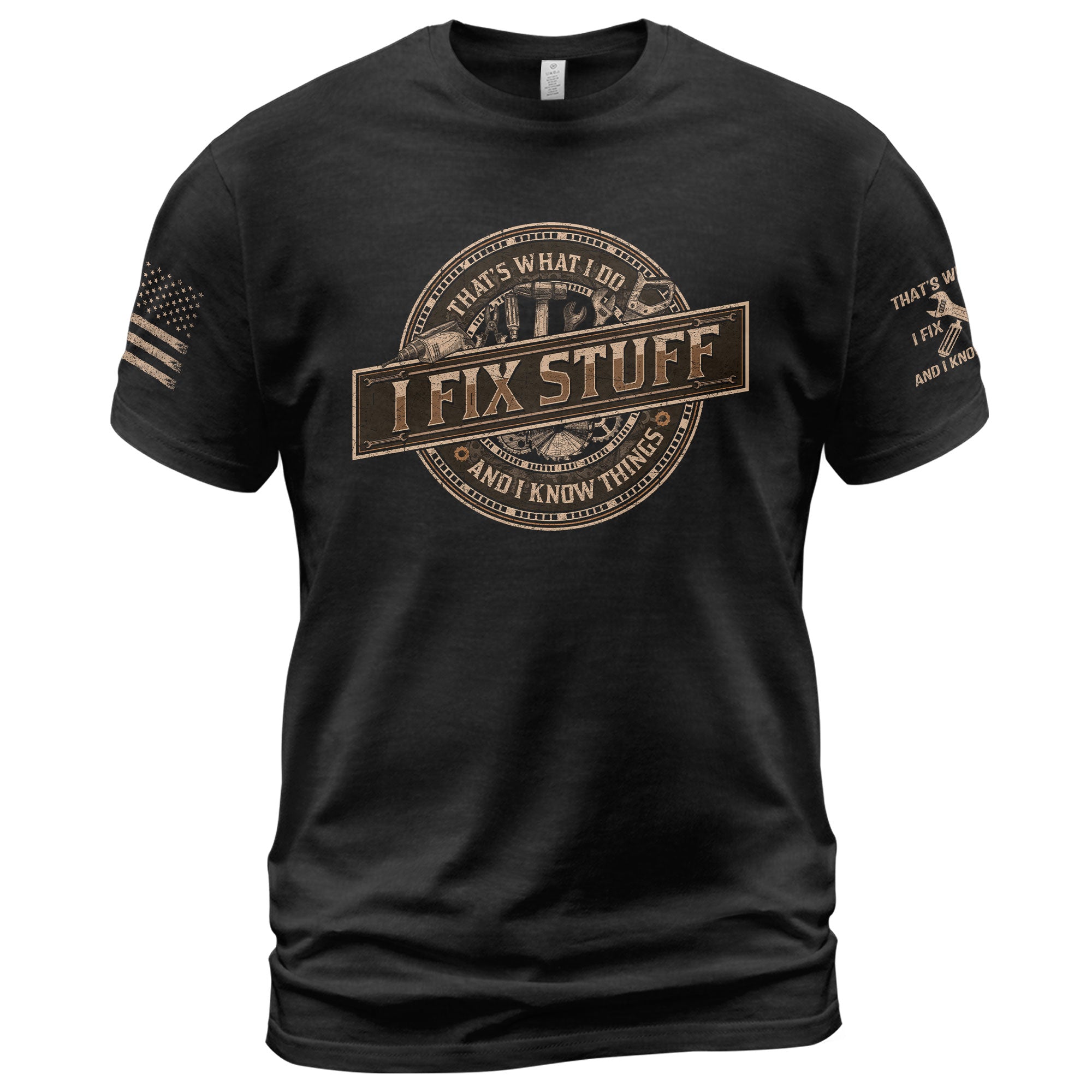 Men Graphic Mechanical Emblem T-Shirt I Fix Stuff And I Know Things Drill Quote Tee