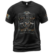 Mens Eagle Crest Graphic T-Shirt I Fix Stuff And I Know Things Wrench Banner