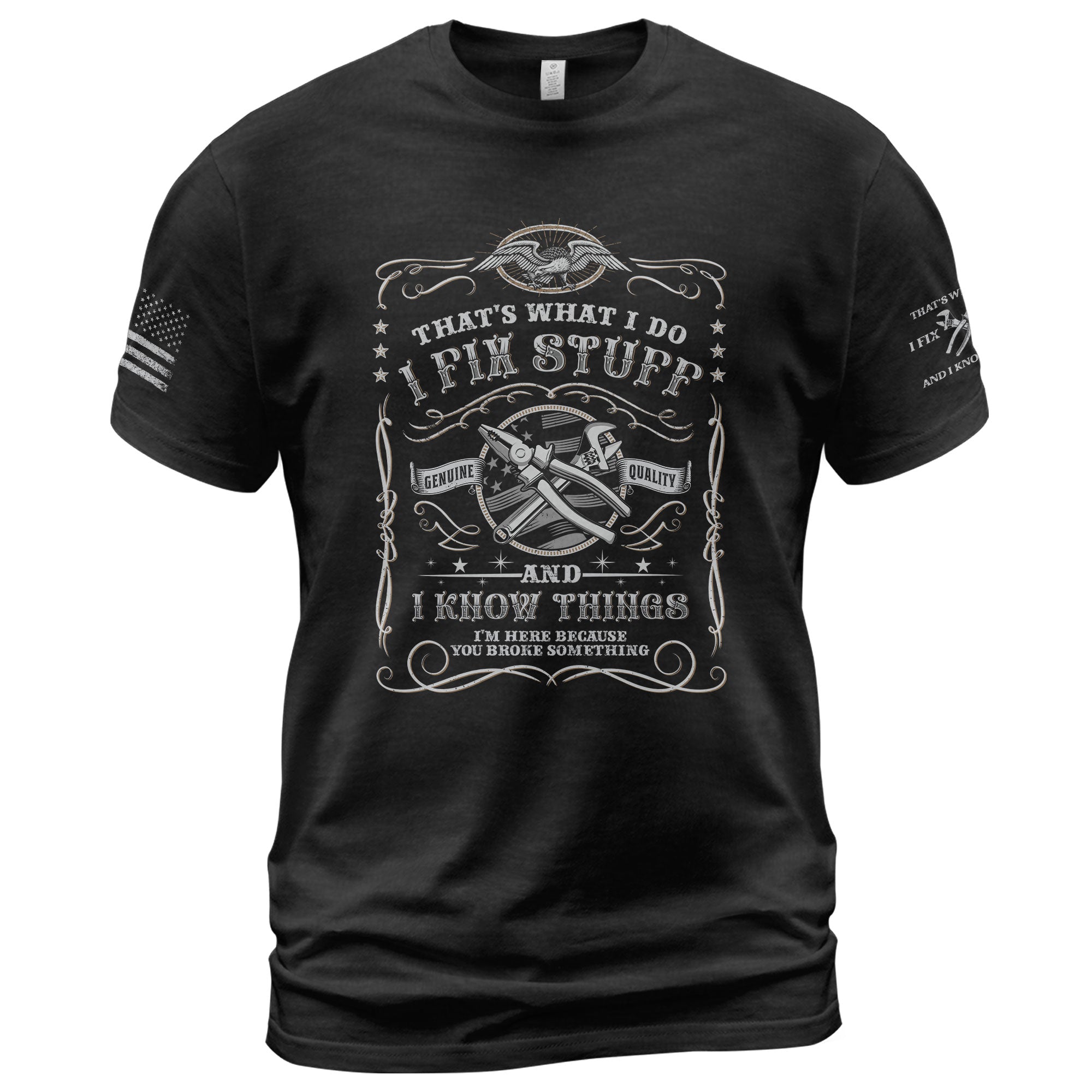 Men I Fix Stuff And I Know Things Vintage Label Quote T-Shirt Graphic 2D Tee Shirt