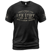 Men Novelty Quote I Fix Stuff And I Know Things T-Shirt Graphic Flag Print Sleeves