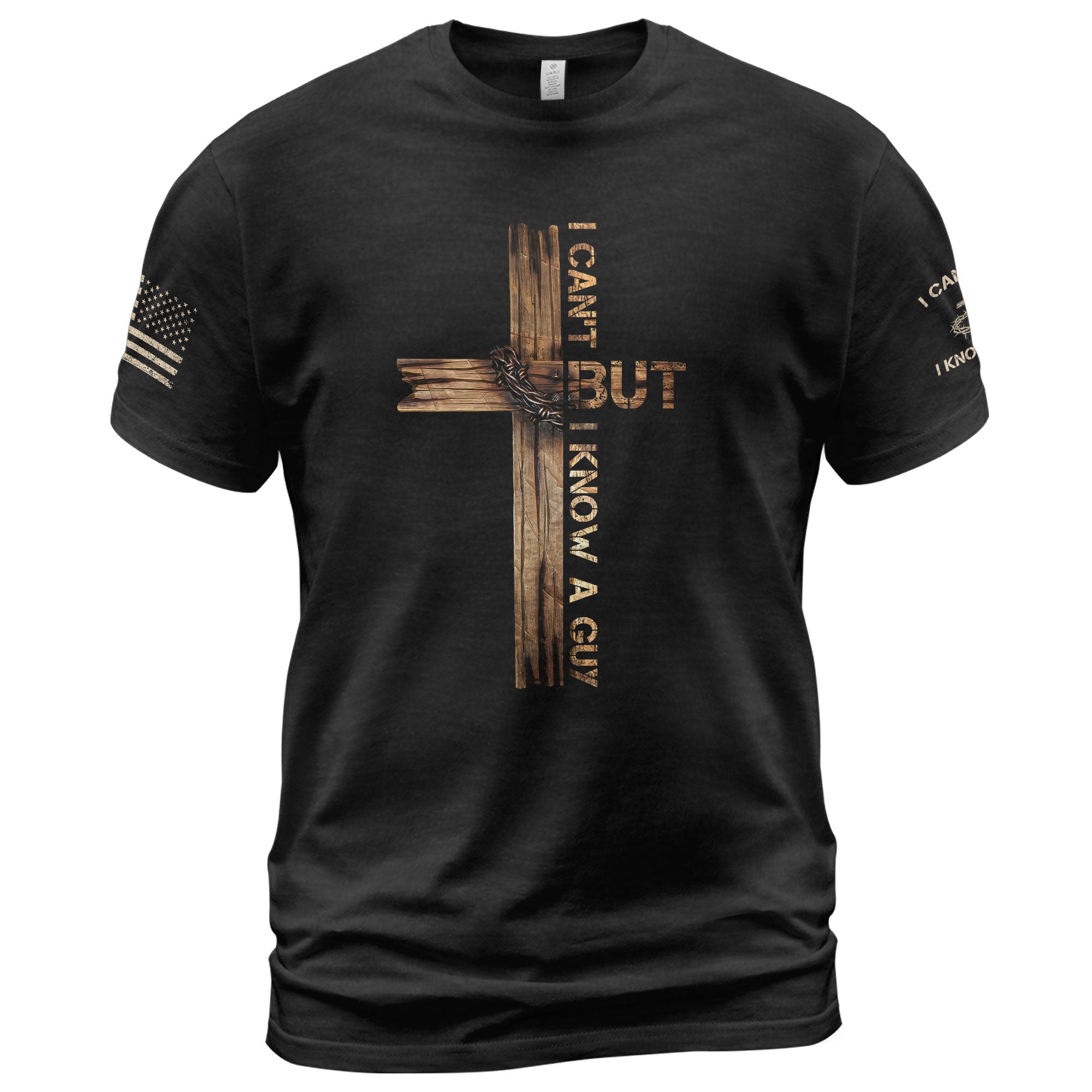 Faith Based Christian Tee Shirts, I Can’t But I Know a Guy Bold Christian Cross for - Christian Shirts for Men - Rust Field Wear