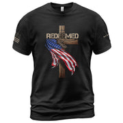 Redeemed by Christ American Flag Cross - Christian Shirts for Men, Faith Based Christian Tee Shirts - Rust Field Wear