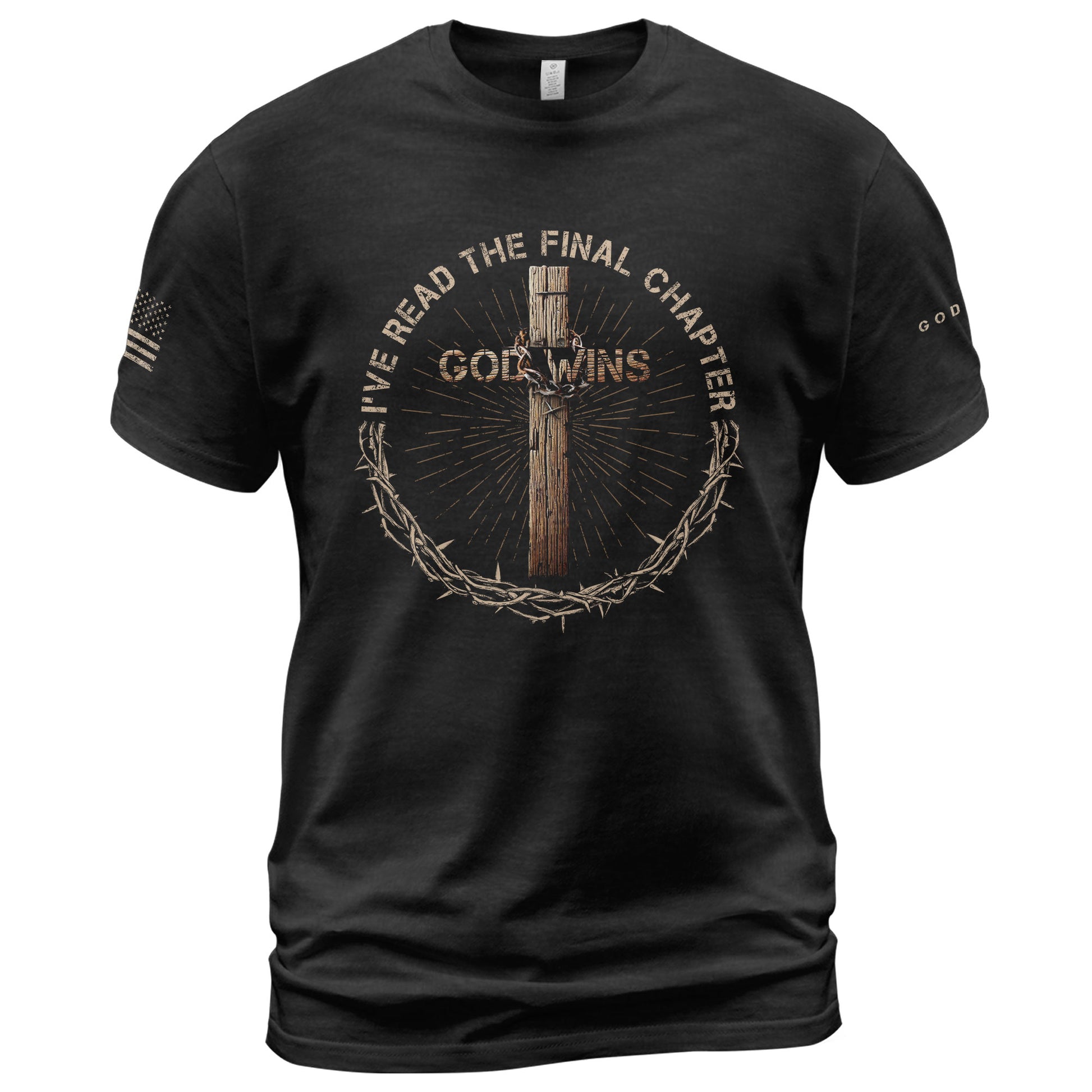 God Wins Cross and Crown Of Thorns Christian - Christian Tee Shirts, Christian Shirts for Men - Rust Field Wear