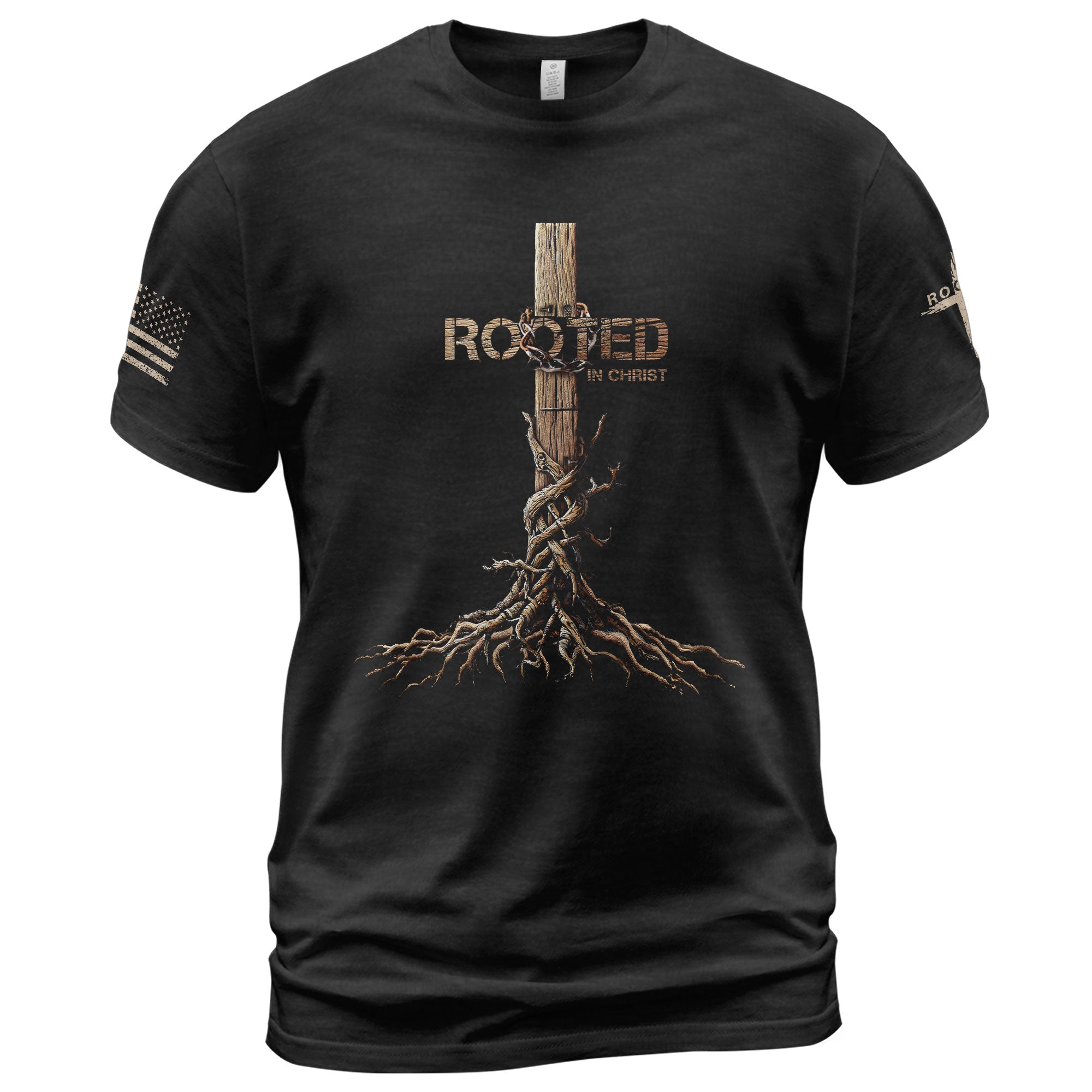 Christian Shirts for Men, Rooted in Christ Cross and Roots Christian - Christian Tee Shirts - Rust Field Wear