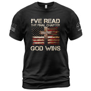 Christian Tee Shirts, God Wins Christian American Flag Cross - Christian Shirts for Men - Rust Field Wear