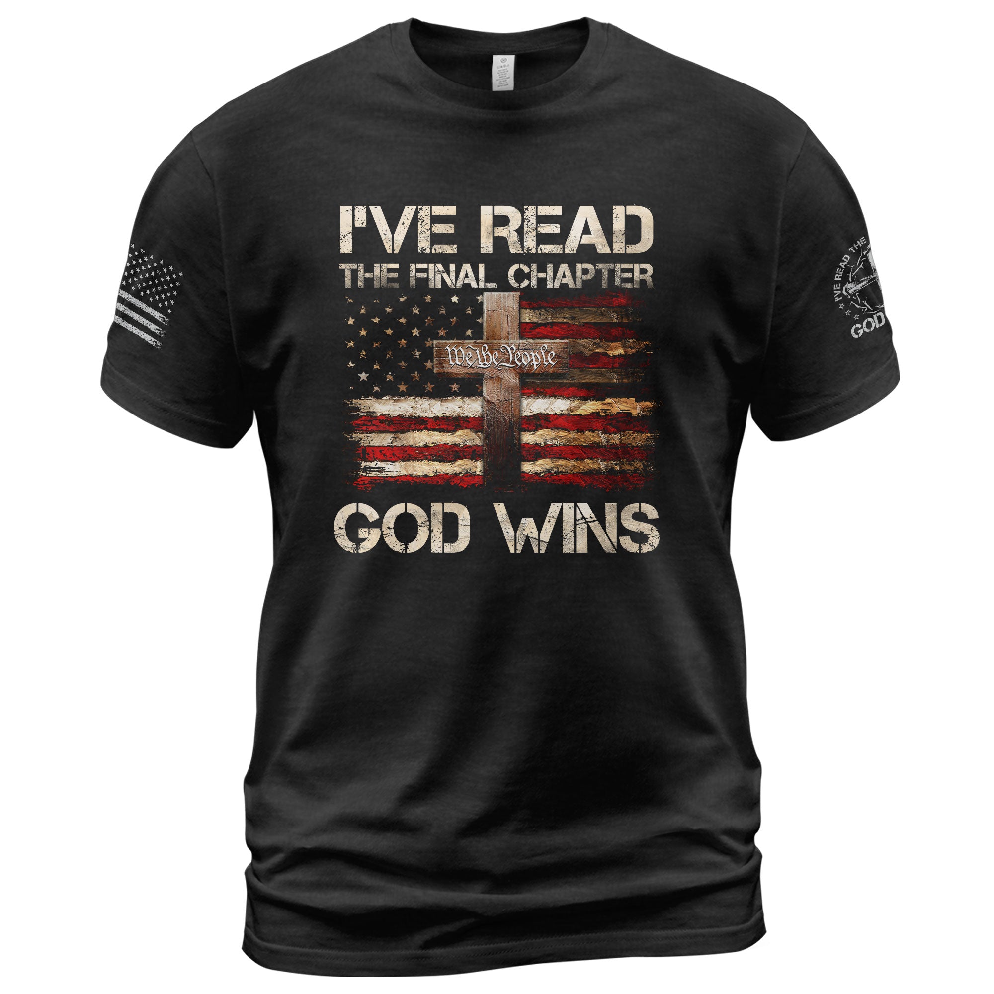 Christian Tee Shirts, God Wins Christian American Flag Cross - Christian Shirts for Men - Rust Field Wear