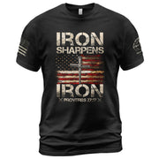 Iron Sharpens Iron Proverbs 27:17 Patriotic Christian - Christian Shirts for Men, Faith Based Christian Tee Shirts - Rust Field Wear