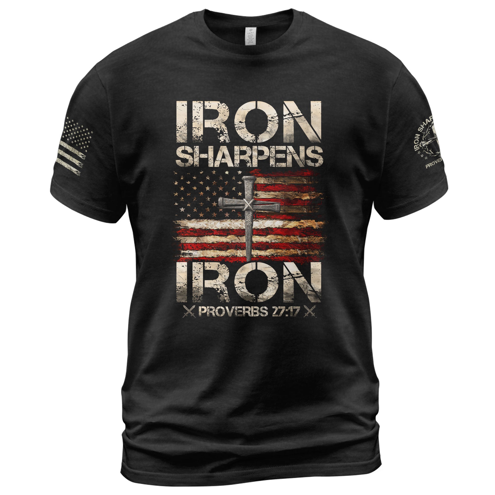 Iron Sharpens Iron Proverbs 27:17 Patriotic Christian - Christian Shirts for Men, Faith Based Christian Tee Shirts - Rust Field Wear