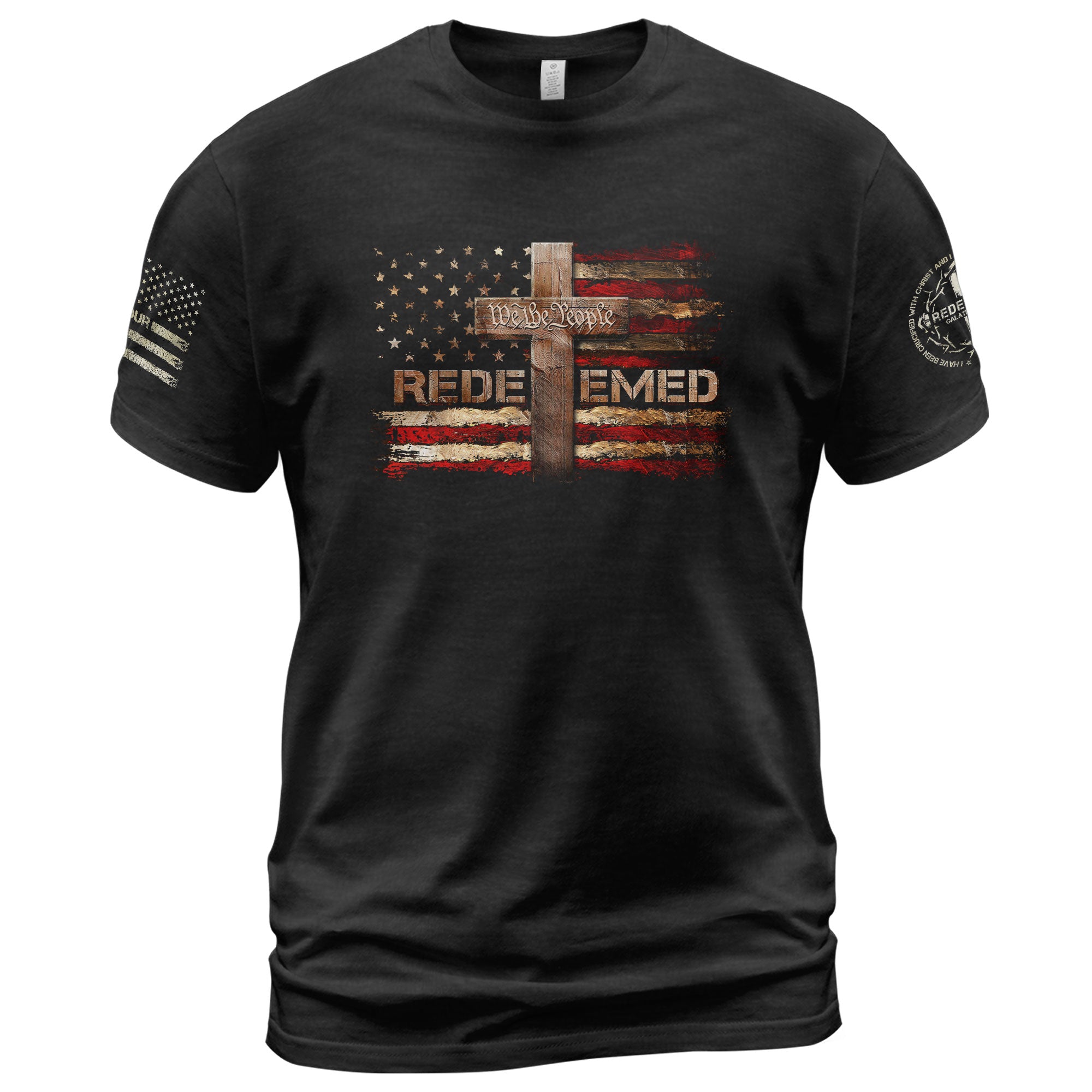 Christian Tee Shirts, Redeemed We The People Cross - Christian Shirts for Men - Rust Field Wear