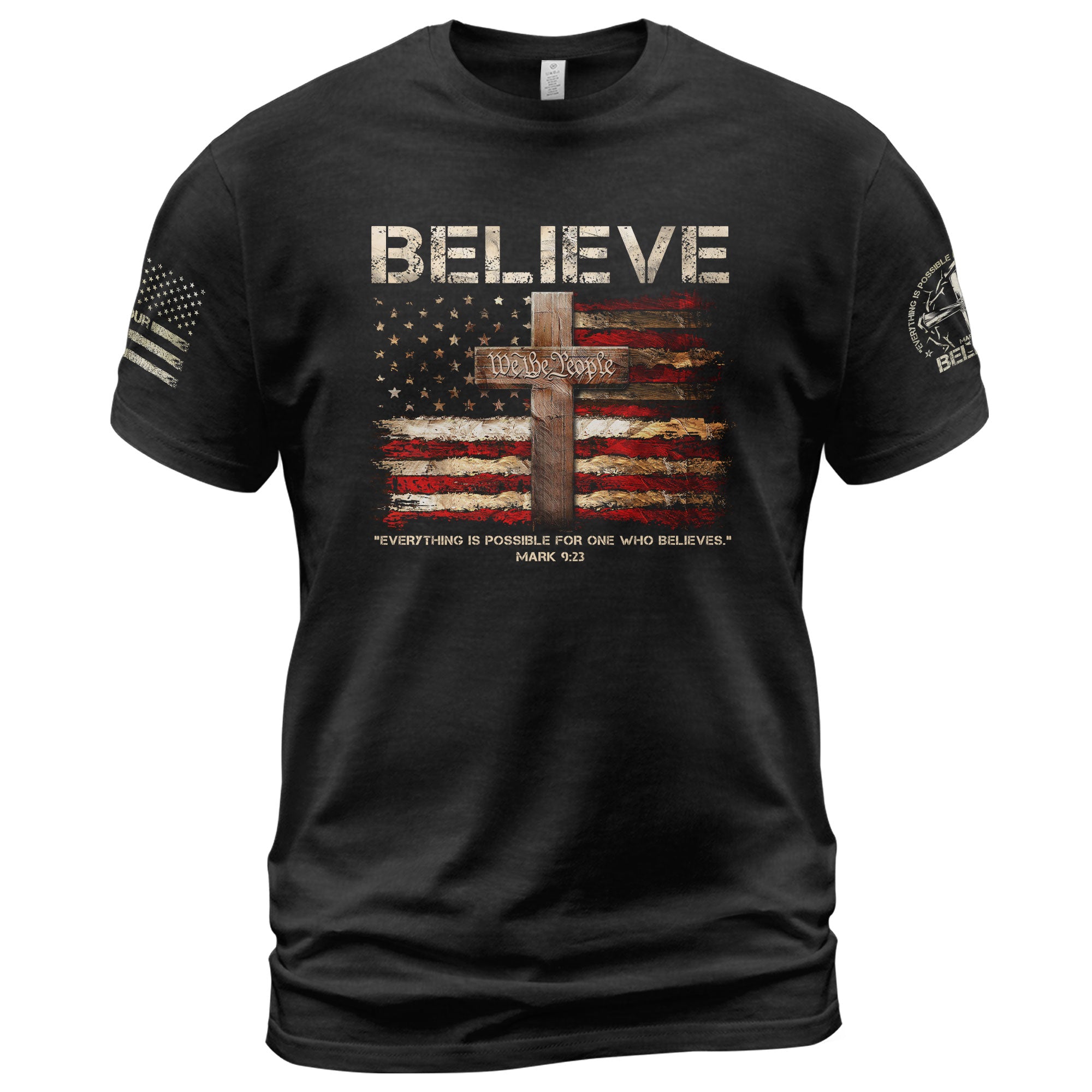 BELIEVE Faith in Action, Powered by Mark 9:23 - Christian Tee Shirts, Christian Shirts for Men - Rust Field Wear