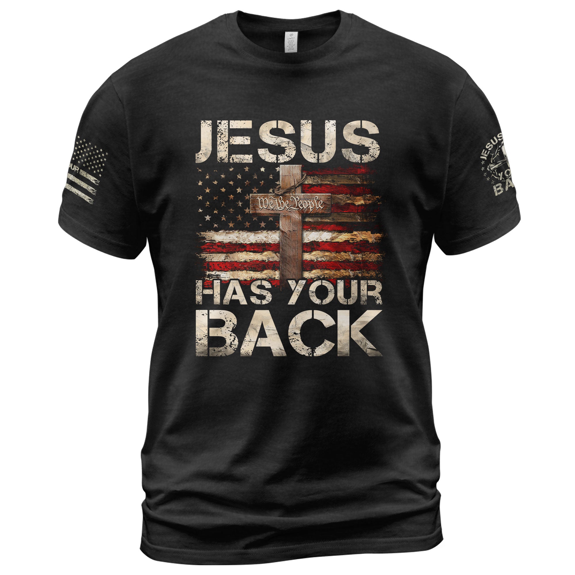 Patriotic T Shirts, Jesus Has Your Back Faith, Freedom and Divine Protection - Freedom Shirts for Men - Rust Field Wear