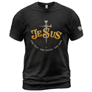 Faith Based Christian Tee Shirts, Forged in Faith JESUS Sword Bold - Christian Shirts for Men - Rust Field Wear
