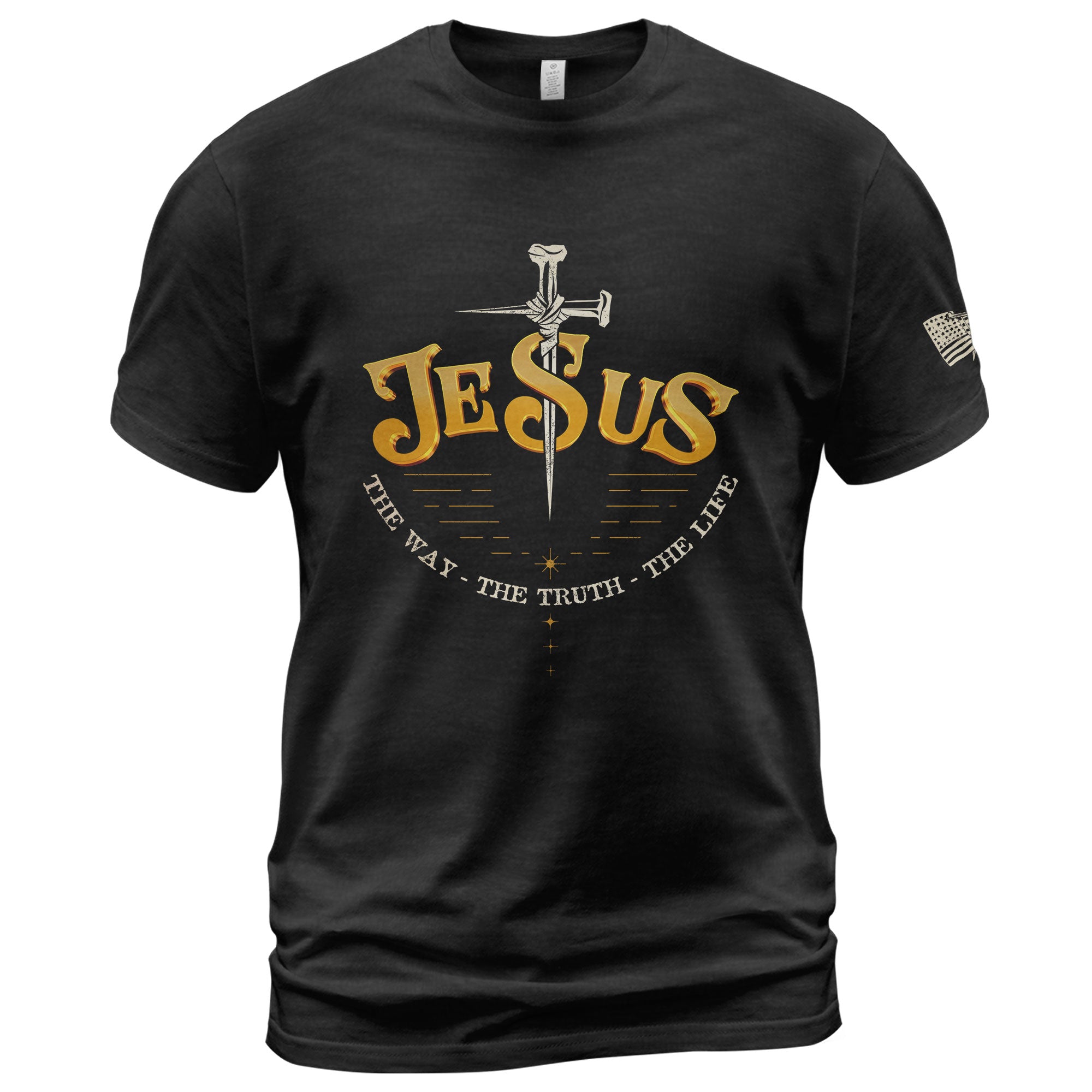 Faith Based Christian Tee Shirts, Forged in Faith JESUS Sword Bold - Christian Shirts for Men - Rust Field Wear