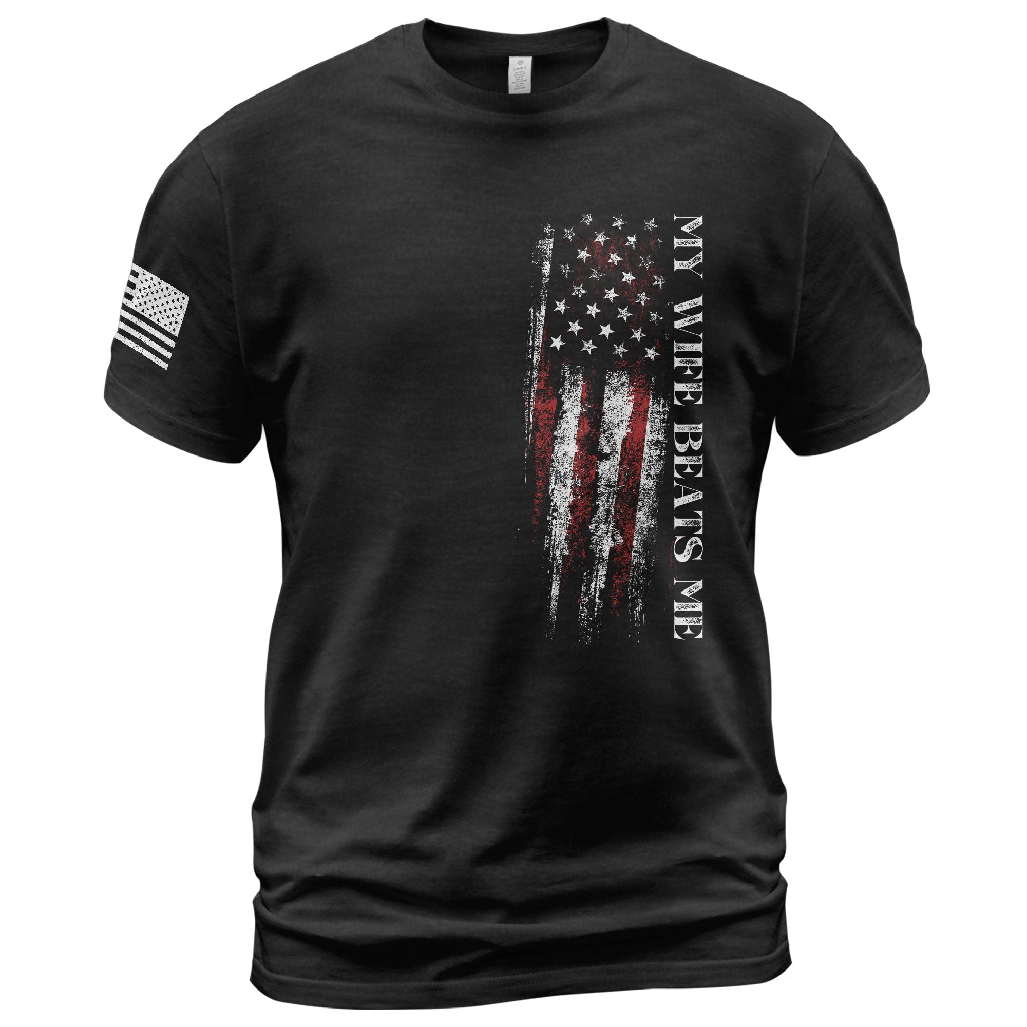 Funny Vertical Flag Quote My Wife Beats Me Men Graphic Shirt Casual Novelty Tops