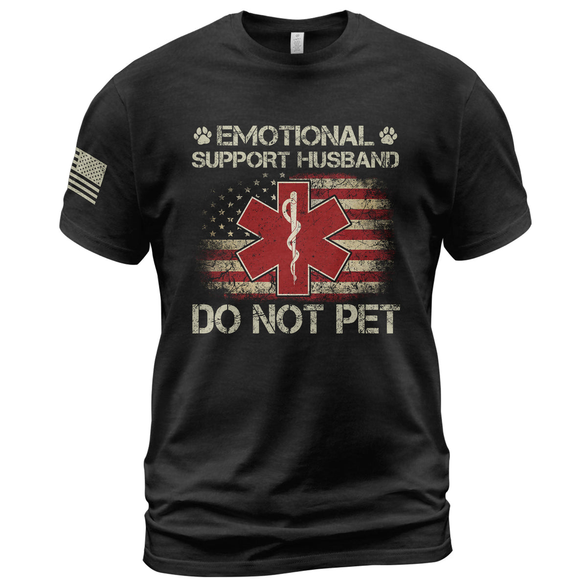 Funny Emotional Support Husband Flag Graphic Tee Shirt Casual Apparel Top Clothing