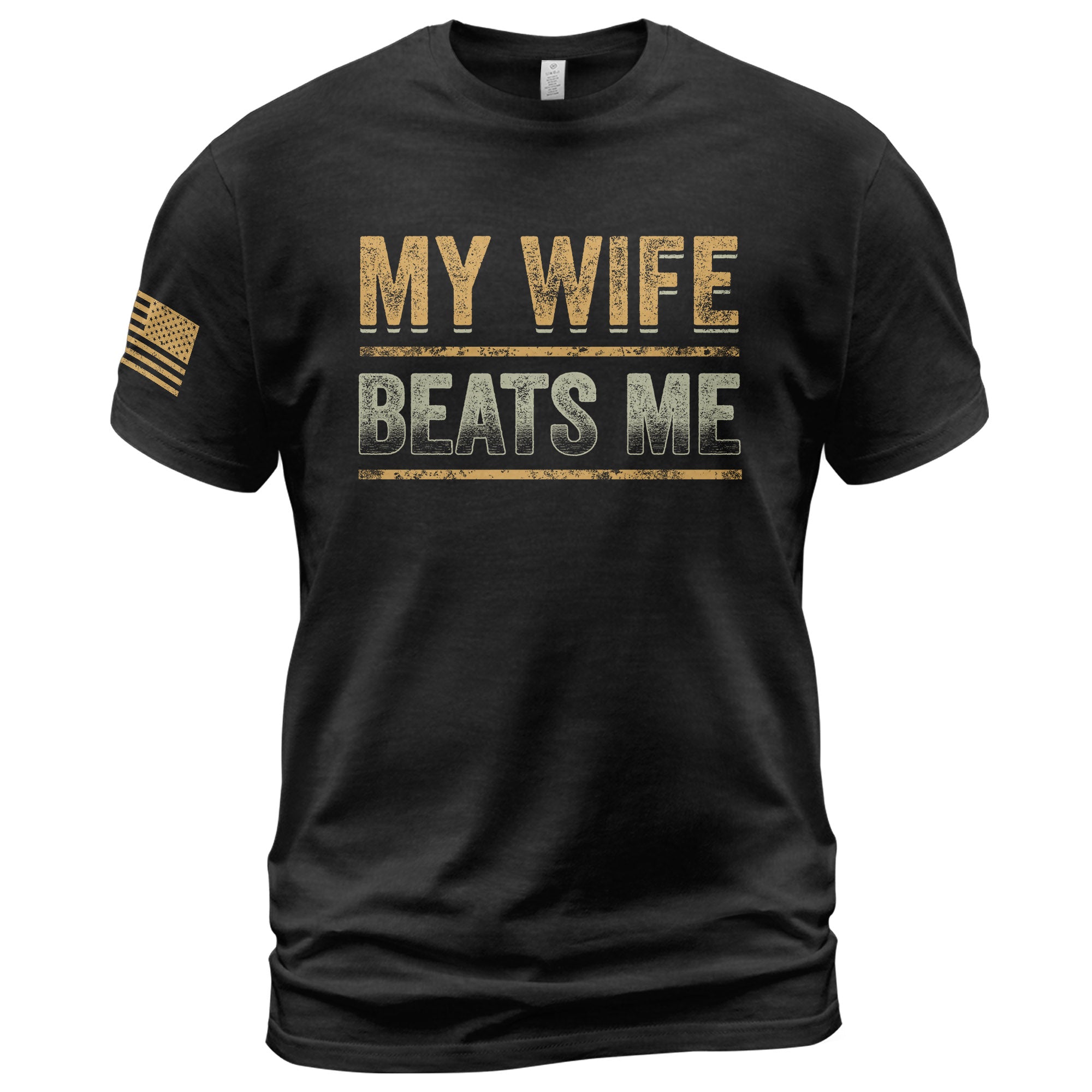 Funny Bold Lines Quote My Wife Beats Me Men Vintage Graphic Shirt Casual Novelty