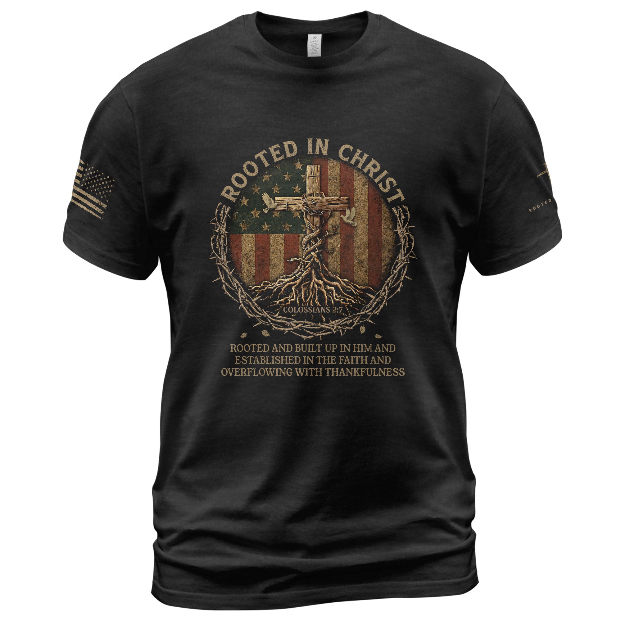 Christian Tee Shirts, Firmly Planted Rooted in Christ (Colossians 2:7) - Christian Shirts for Men - Rust Field Wear