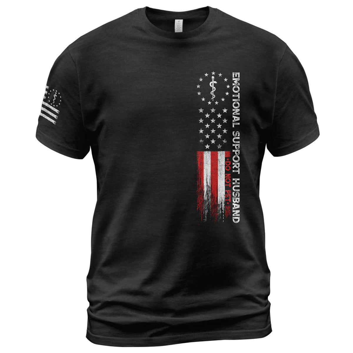 Comic Emotional Support Husband Do Not Pet Vertical Flag Tee Shirt Cotton Apparel