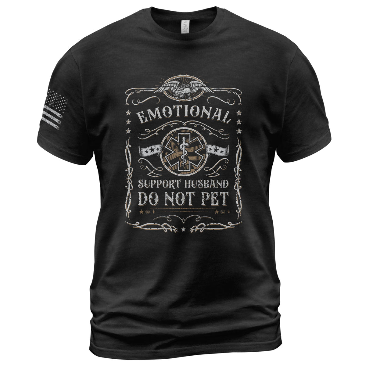 Amusing Emotional Support Husband Do Not Pet Eagle Star Tee Shirt Cotton Apparel