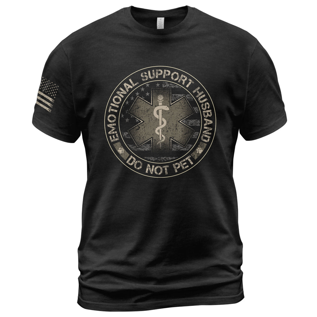 Emotional Support Husband Do Not Pet Star Crest Graphic Tee Shirt Casual Cotton Top
