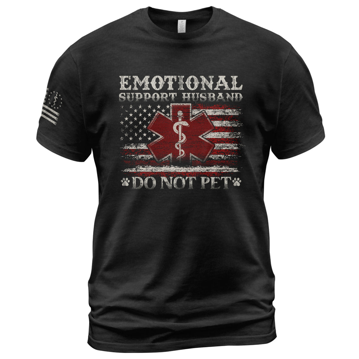 Emotional Support Husband Do Not Pet American Flag Graphic Tee Shirt Cotton Apparel