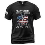 Funny Emotional Support Husband Do Not Pet Patriotic Flag Tee Shirt Cotton Outfit