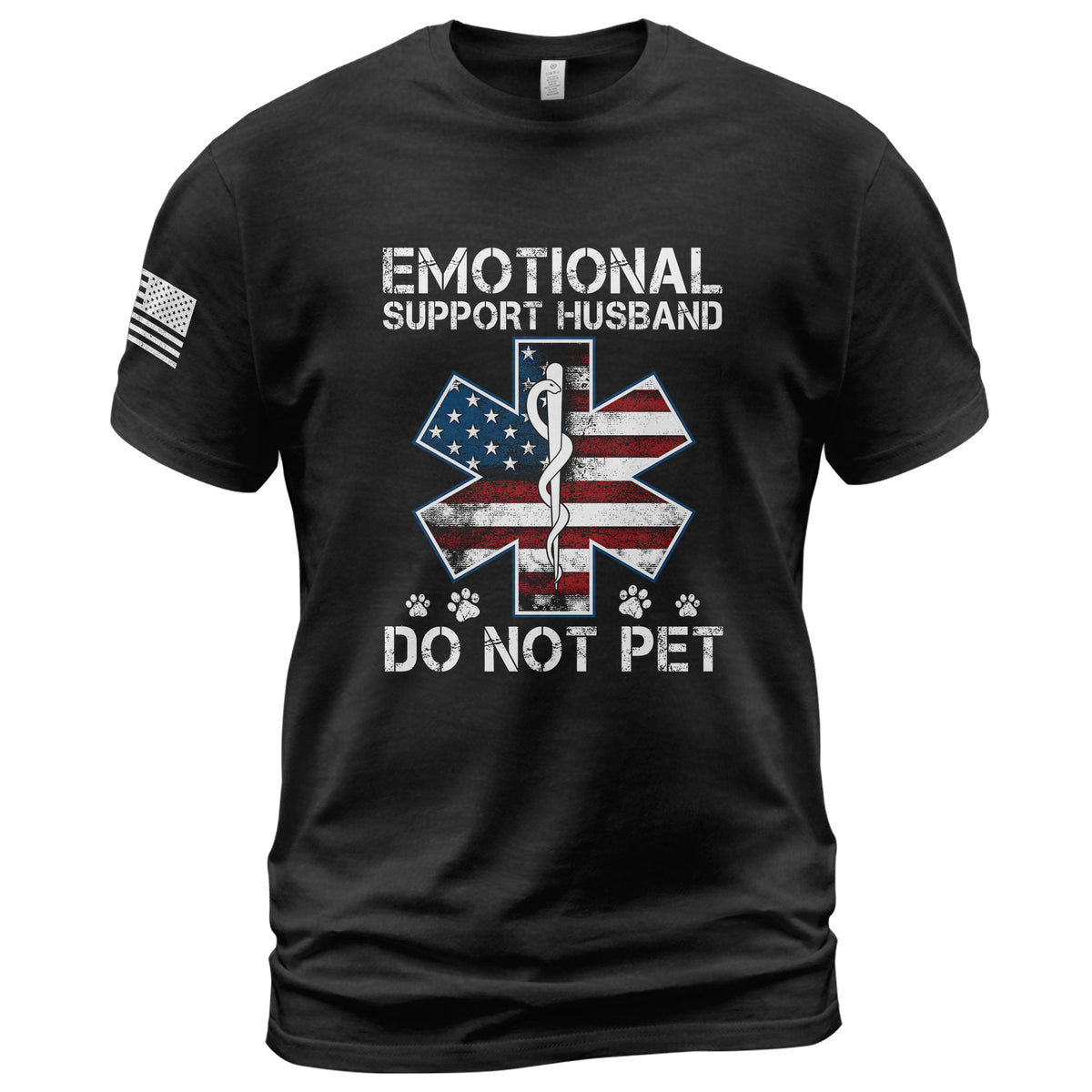 Funny Emotional Support Husband Do Not Pet Patriotic Flag Tee Shirt Cotton Outfit