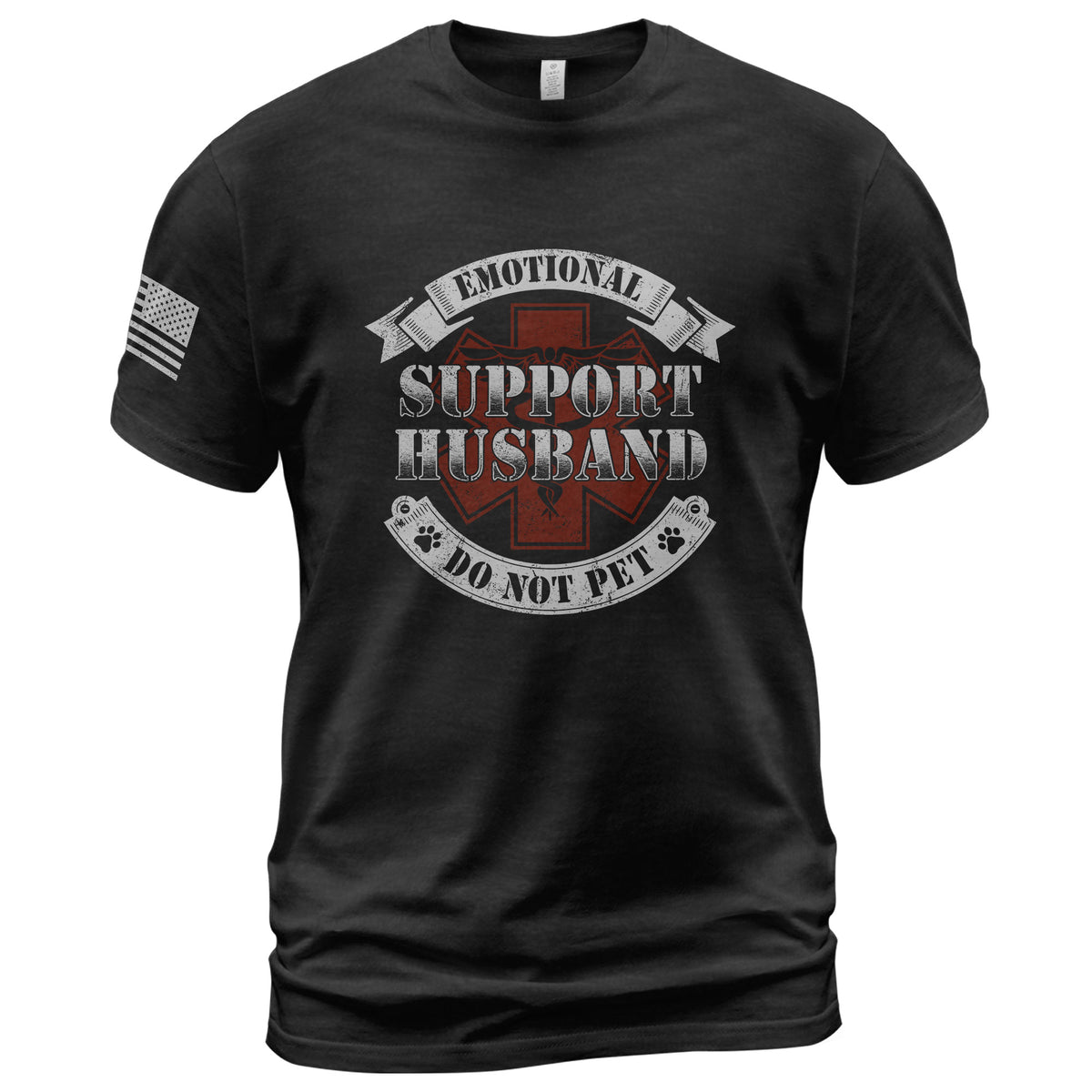 Amusing Emotional Support Husband Do Not Pet Banner Tee Shirt Cotton Apparel Top