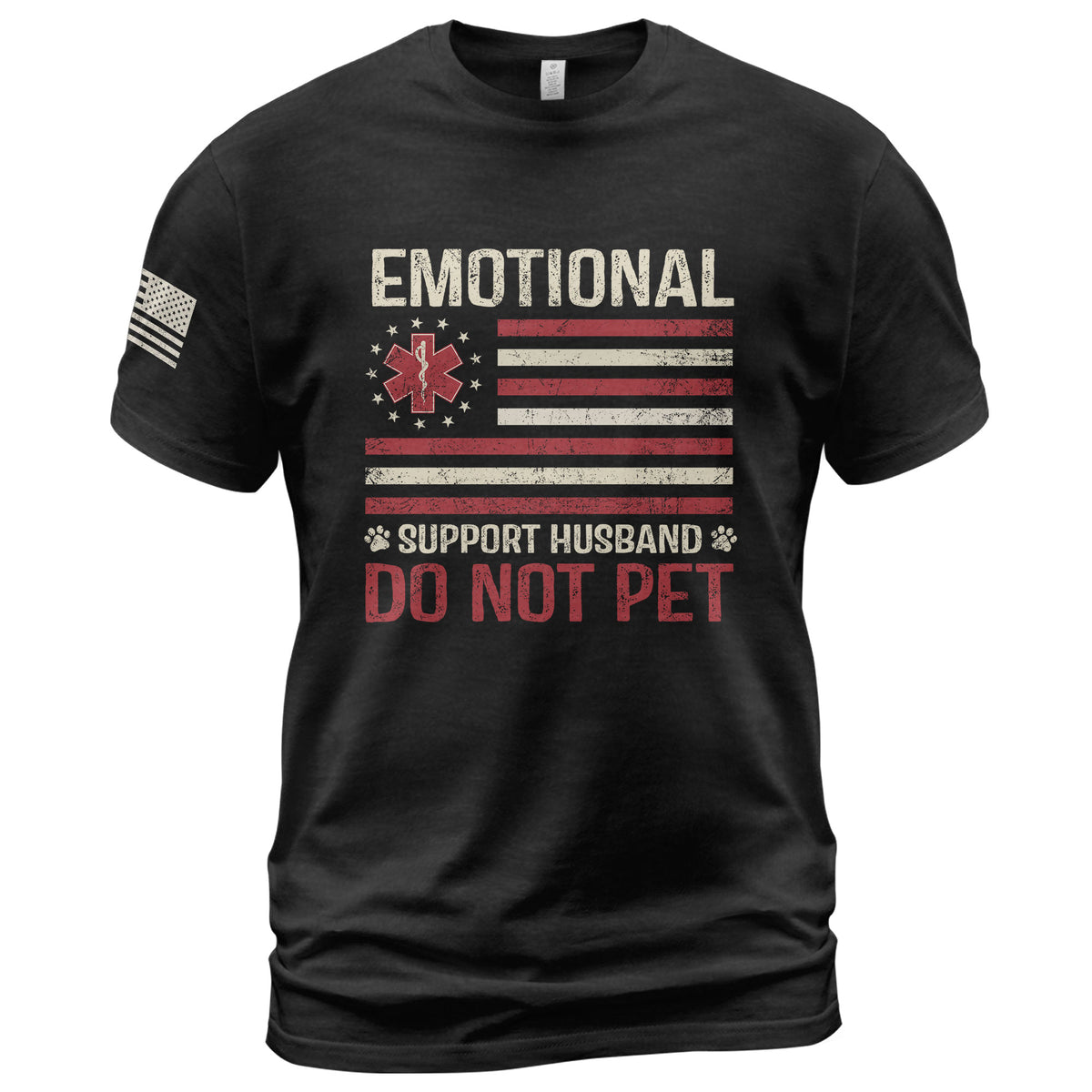 Witty Emotional Support Husband Do Not Pet Stars Stripes Tee Shirt Cotton Apparel