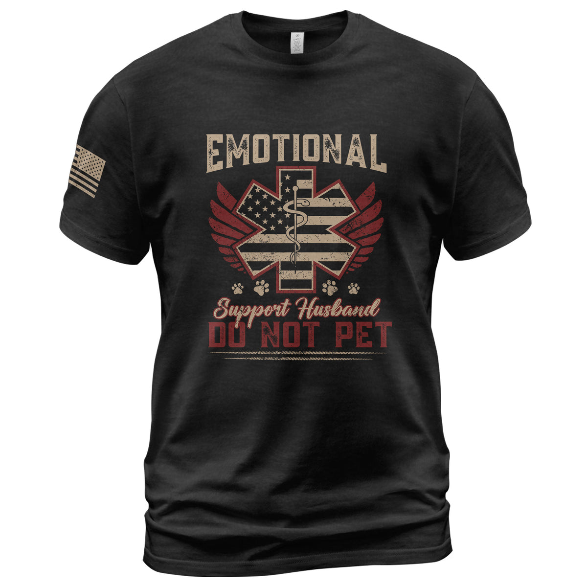 Amusing Emotional Support Husband Do Not Pet Winged Star Graphic Tee Shirt Cotton Top