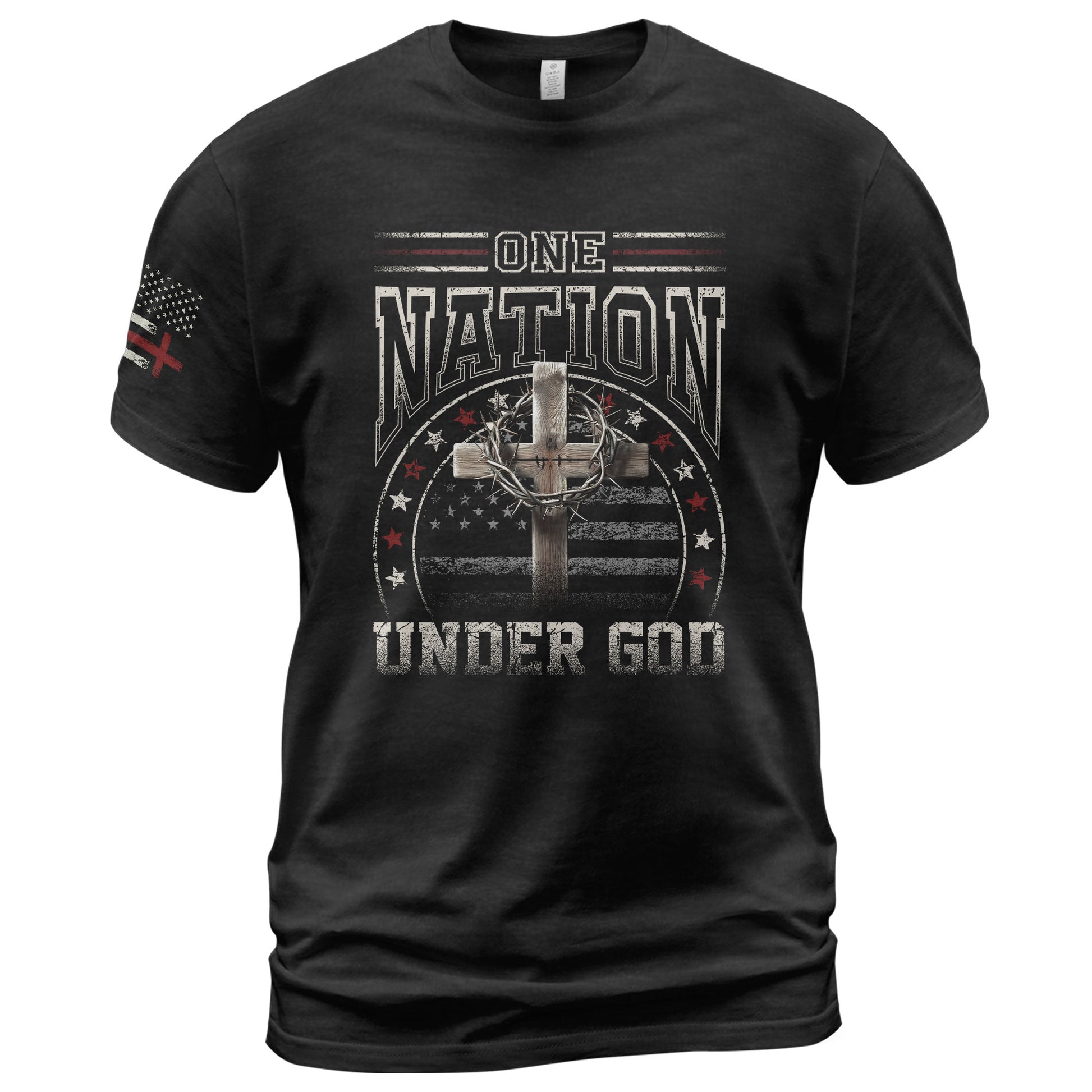 Christian Shirts for Men - One Nation Under God Cross and American Flag, Christian Tee Shirts - Rust Field Wear