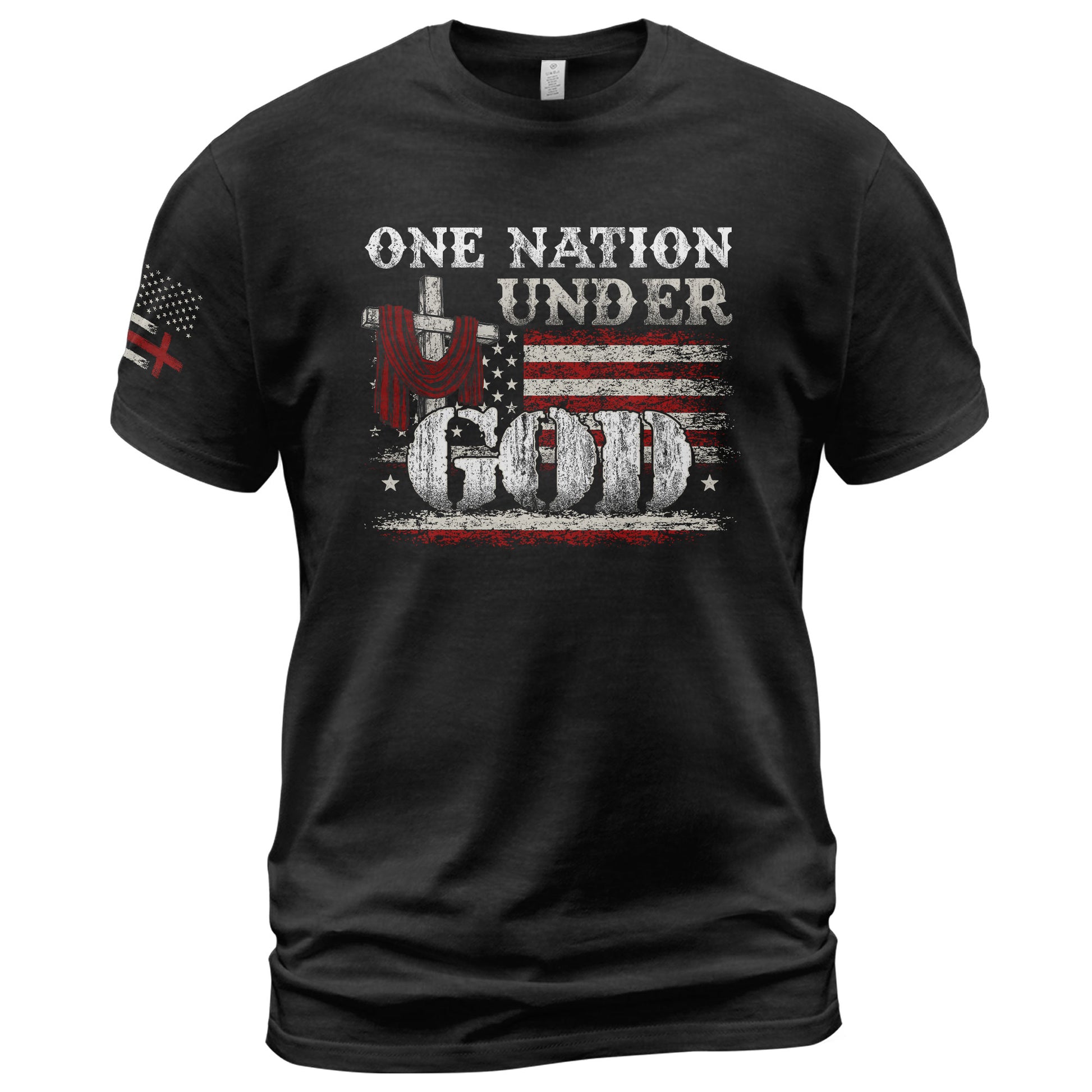 One Nation Under God Cross and American Flag, Christian Shirts for Men - Christian Tee Shirts - Rust Field Wear