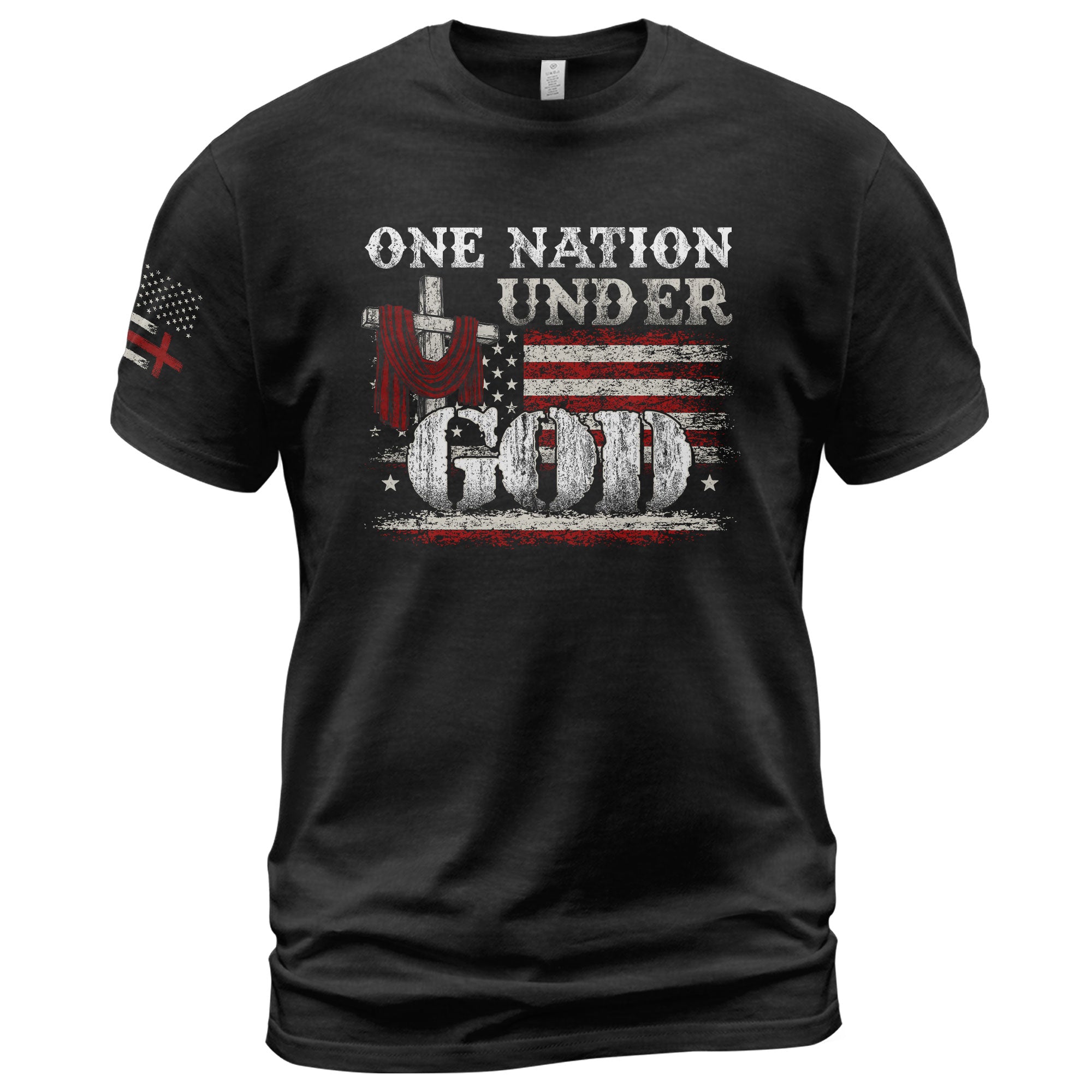 One Nation Under God Cross and American Flag, Christian Shirts for Men - Christian Tee Shirts - Rust Field Wear