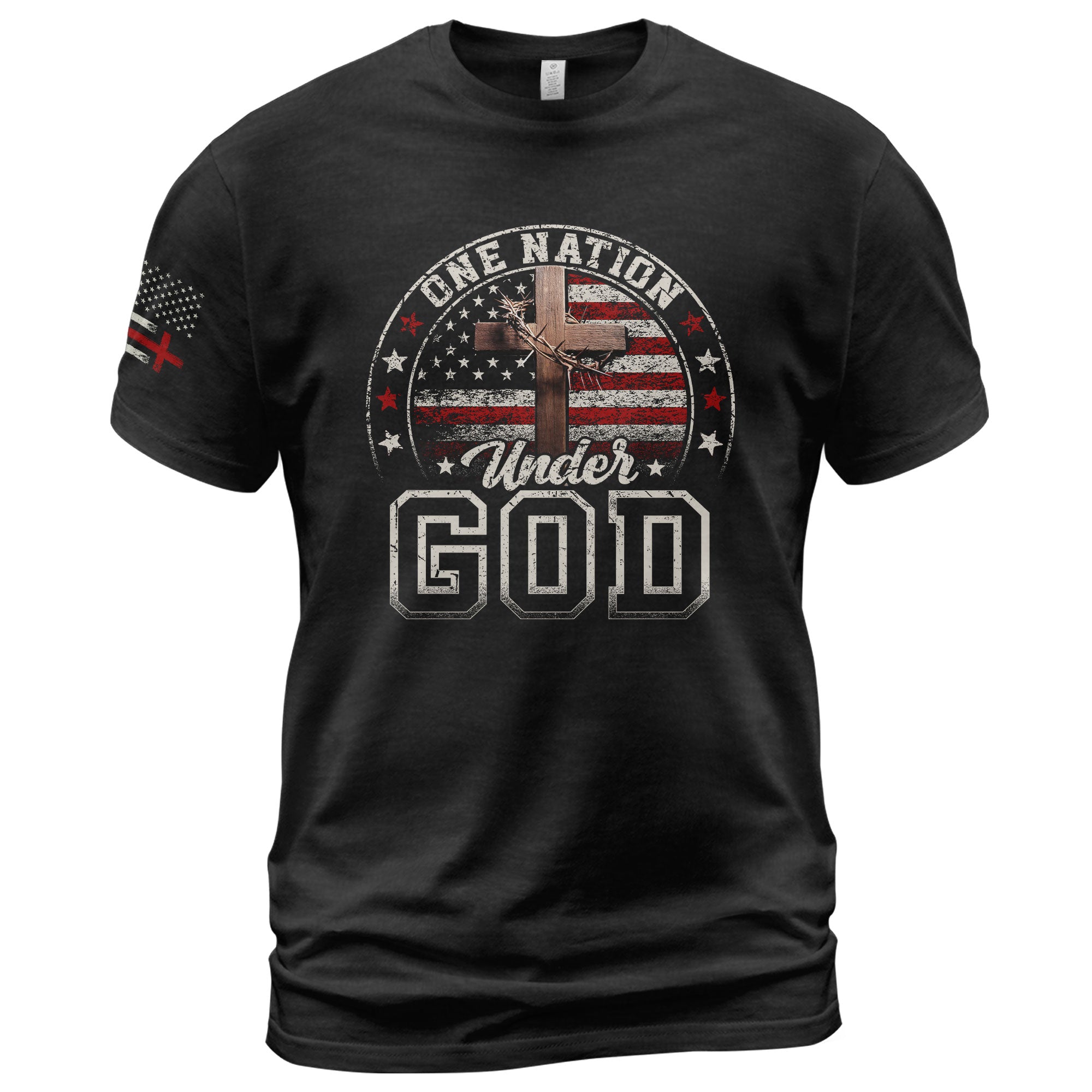 One Nation Under God Christian American Flag Cross, Christian Tee Shirts - Faith Shirts for Men - Rust Field Wear