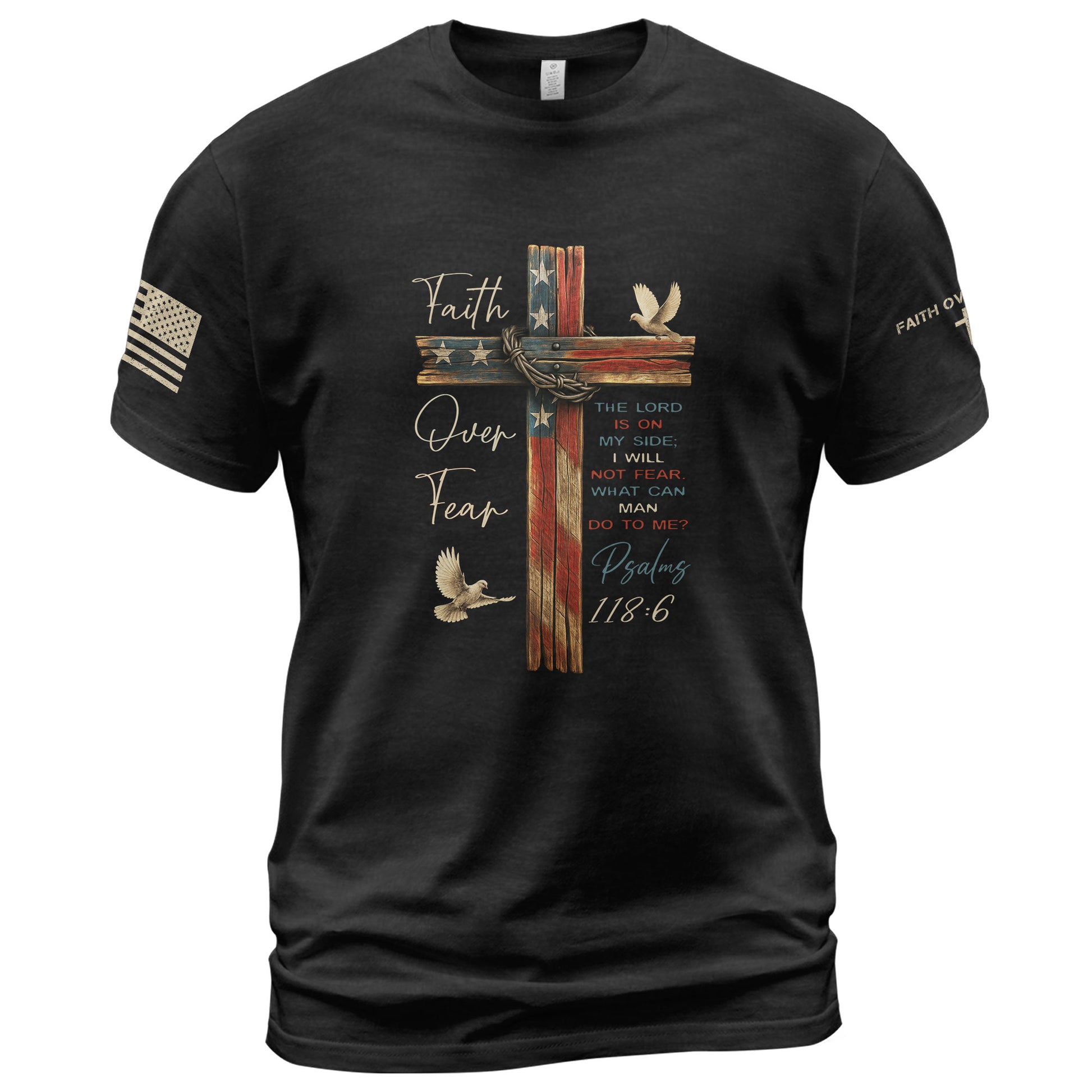 Faith Based Christian Tee Shirts, Faith Over Fear Rustic Cross - Christian Shirts for Men - Rust Field Wear