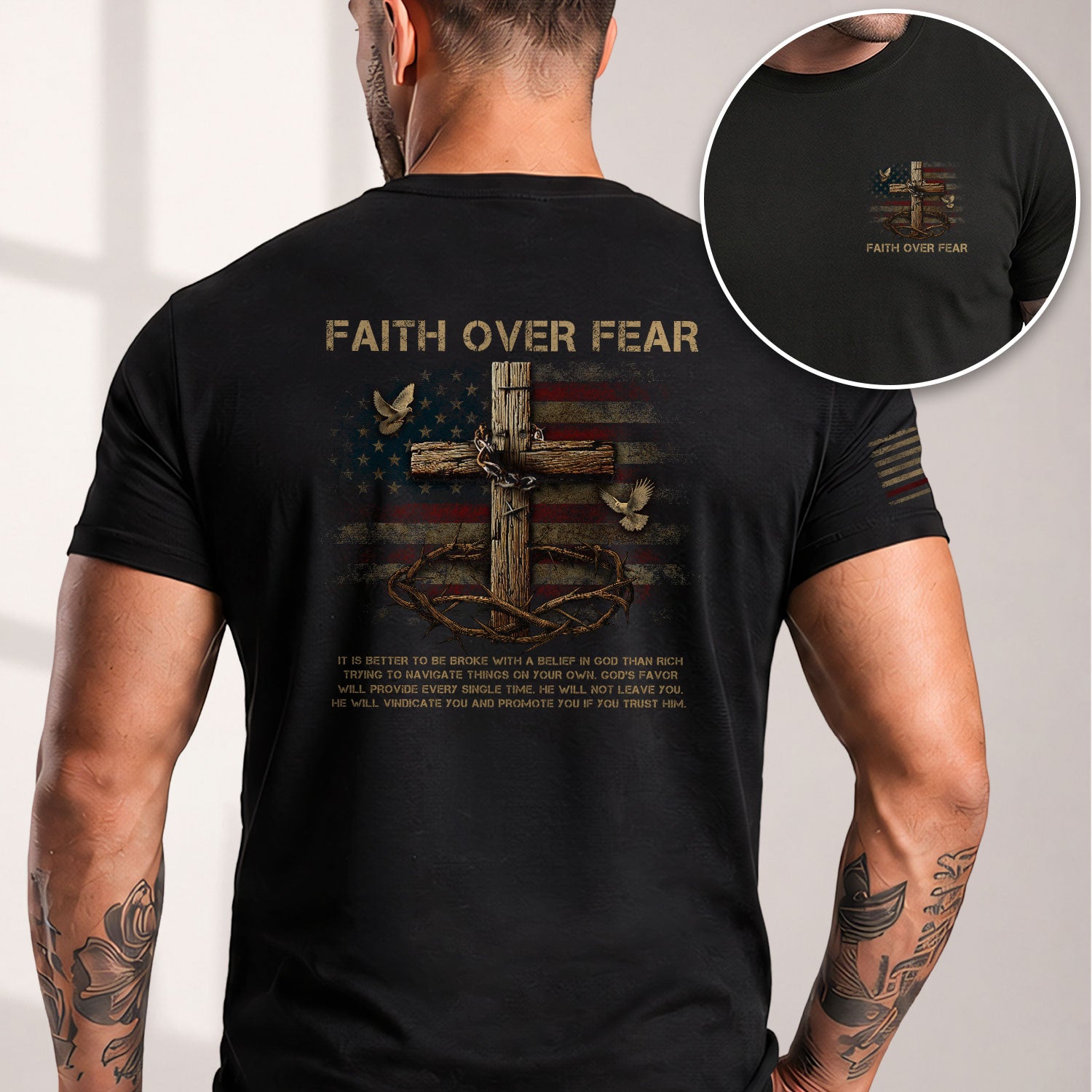 Christian Tee Shirts, Cross of Faith Faith Over Fear - Christian Shirts for Men - Rust Field Wear