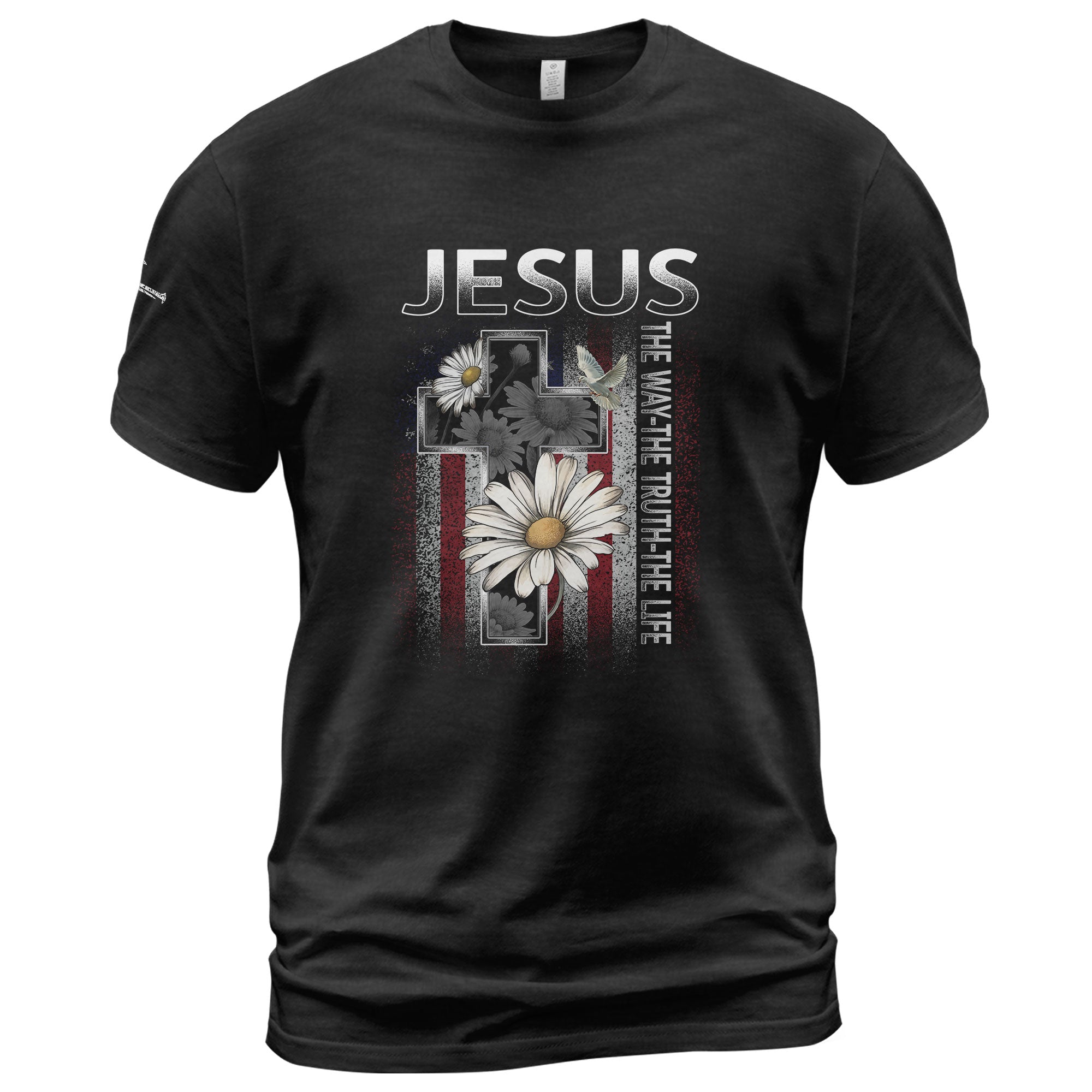 Christian Shirts for Men, Jesus The Way The Truth The Life Floral Cross USA Flag Christian - Christian Tee Shirts - Rust Field Wear