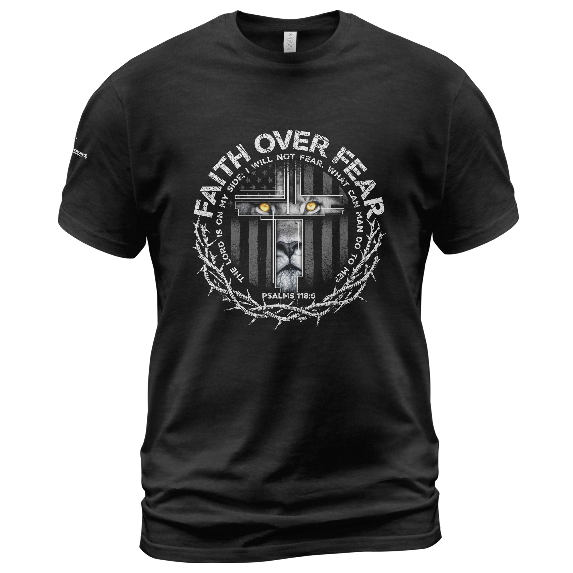 Christian Tee Shirts, Faith Over Fear Lion Psalm 118:6 Christian Warrior - Christian Shirts for Men - Rust Field Wear
